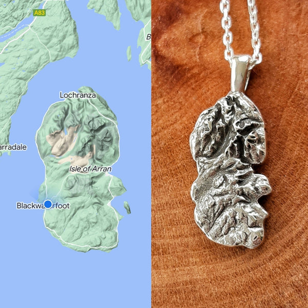 Isle of Arran 3D Pendant Necklace (Small Oxidised)